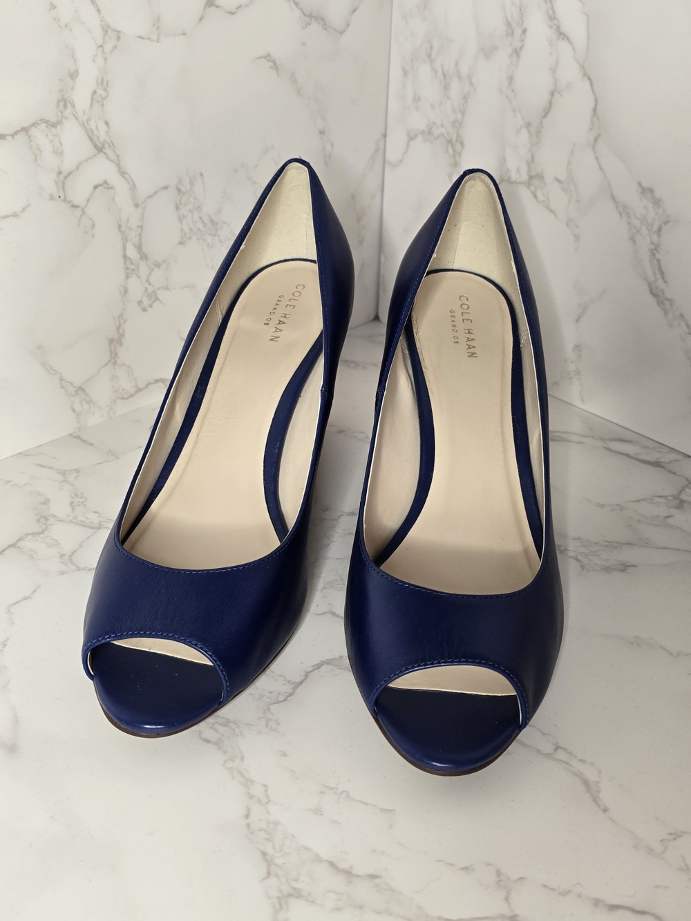ACole Haan 'Lena' Women's Navy Peep-Toe Wedges
